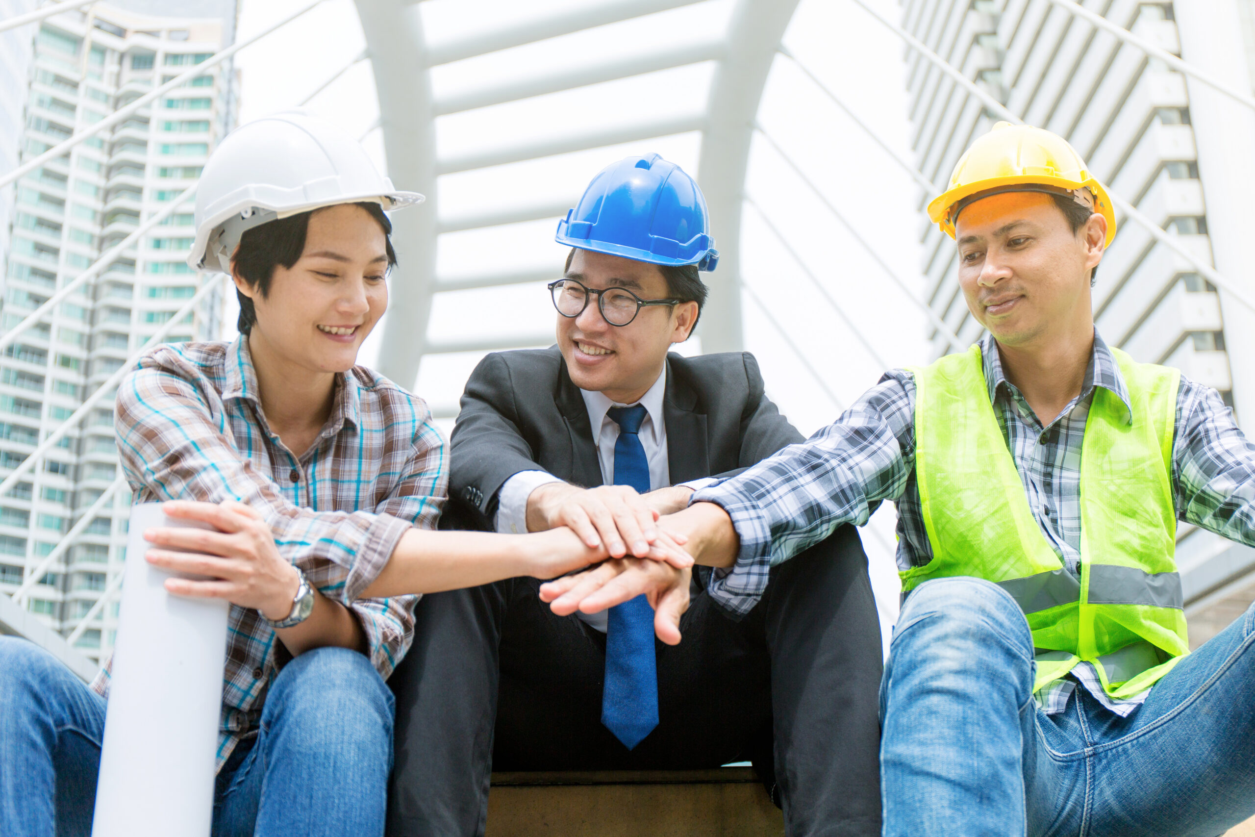 Construction team celebrating success